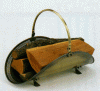 Antique Brass Wood Basket w/ Decorative Filigree #61056